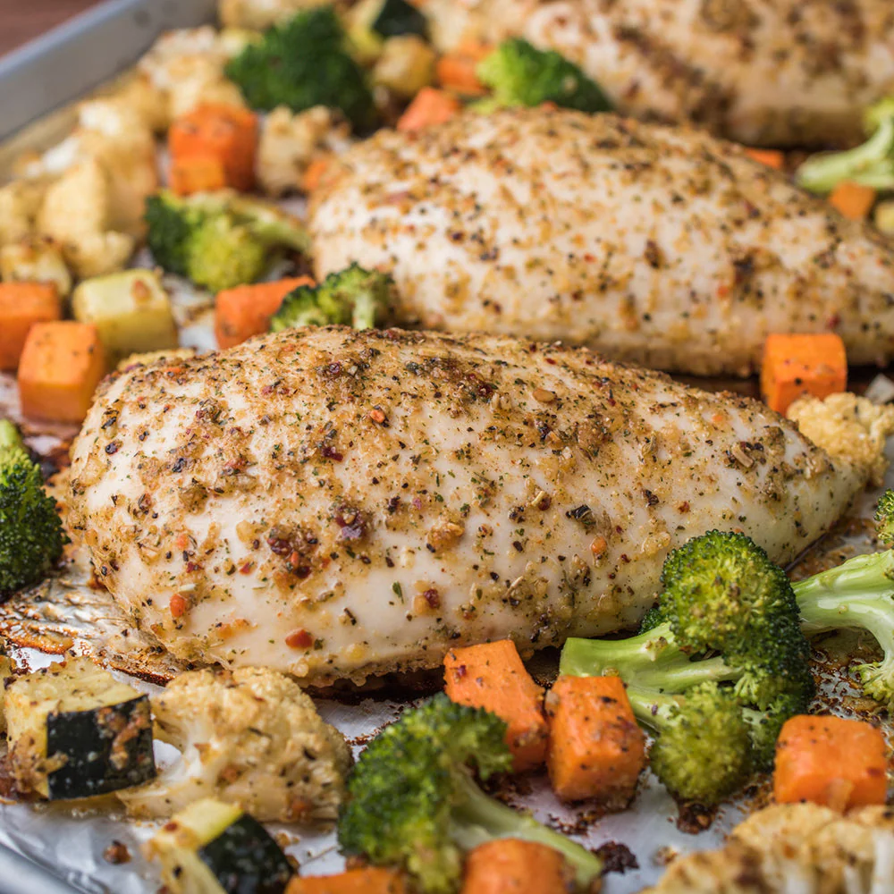 ONE Sheet Pan - Bourbon Pork Tenderloin, Chicken Parmesan, Farmer’s Market Chicken - Image 4